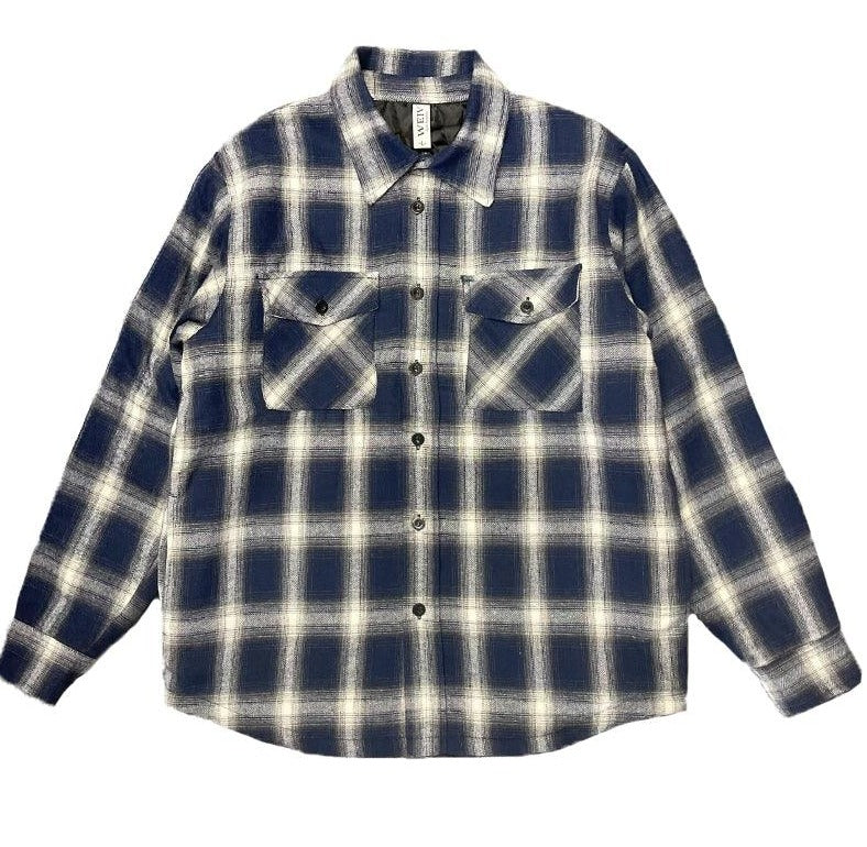 Men's Shirts - Flannels Navy Blue / Yellow Quilted Flannel Shirt