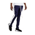 Navy white track pants mens with stylish side stripes and comfortable fit for active wear