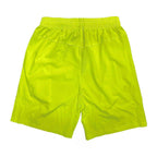 Back view of neon yellow running shorts from VacationGrabs designed for comfort and visibility