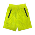 Men's neon yellow running shorts with side pockets for comfort and style during workouts