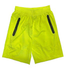 Men's neon yellow running shorts with side pockets for comfort and style during workouts