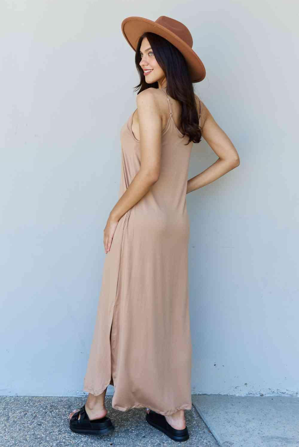 Women's Dresses Ninexis Good Energy Full Size Cami Side Slit Maxi Dress in Camel