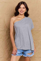 Women's Shirts Gray One Shoulder Loose Top