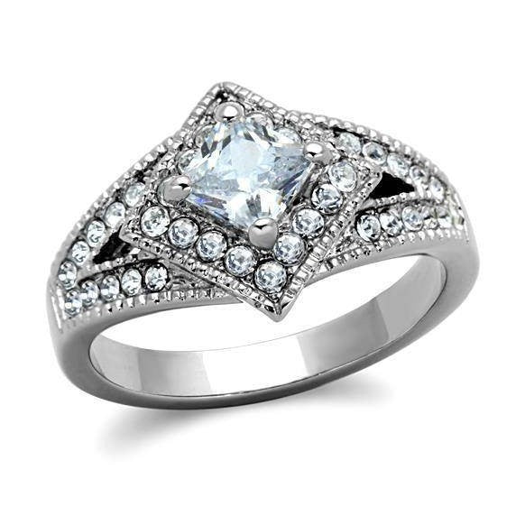 Stunning women's no plating durable steel ring with a large center stone and sparkling accents