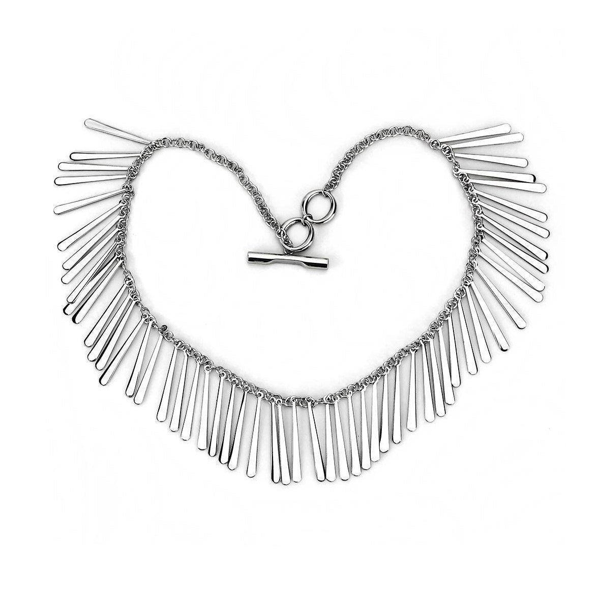 No plating stainless steel choker necklace with unique bar design and secure toggle closure