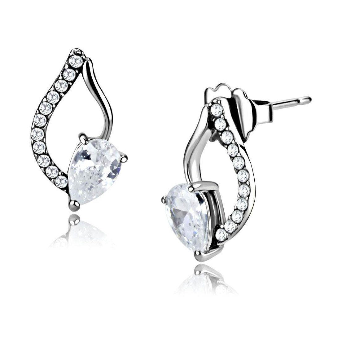 Elegant no plating stud earrings for women featuring a sparkling pear-shaped design with clear stones