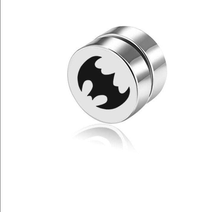 Batman-themed non-pierced earrings studs made of sleek silver for stylish men