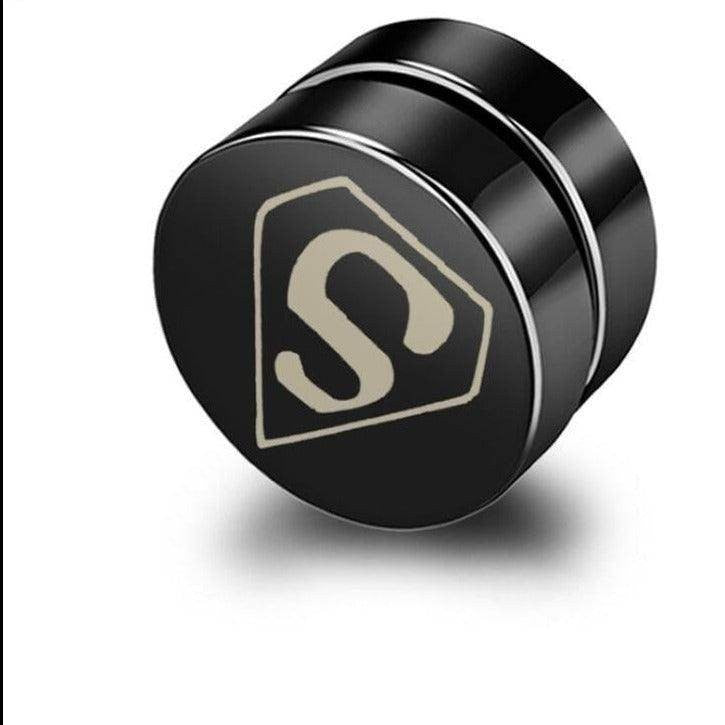Black non-pierced earrings studs with a Superman logo for stylish men's jewelry