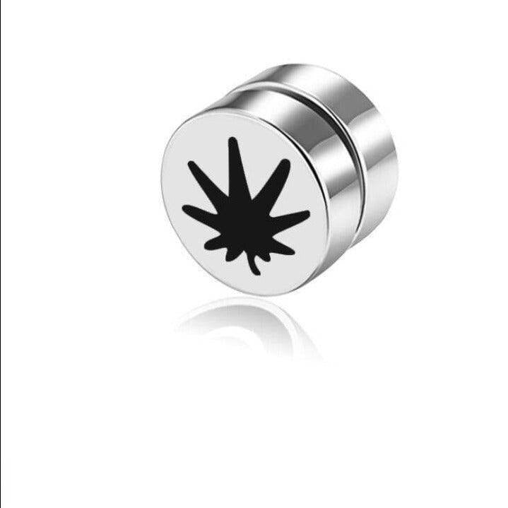 VacationGrabs non-pierced earrings studs with a modern leaf design in silver color