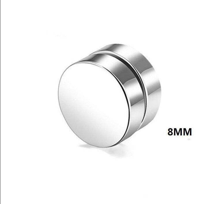 Silver non-pierced earrings studs in 8MM size for stylish men's accessories