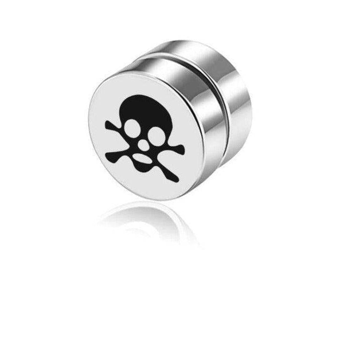 VacationGrabs non-pierced earrings studs featuring a bold skull design in silver