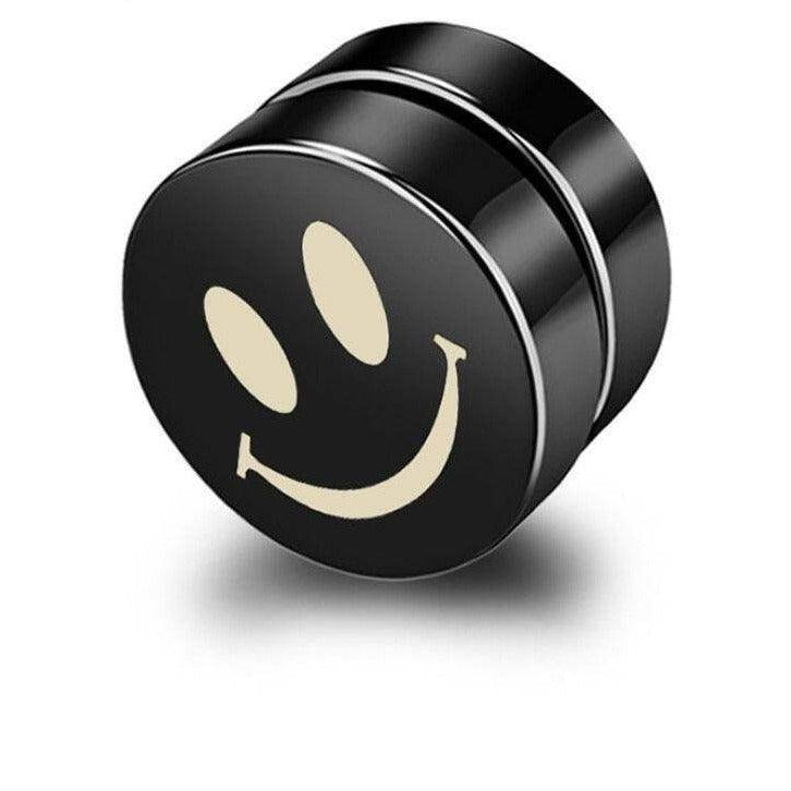 VacationGrabs non-pierced earrings studs with a smiling face design in black and cream color