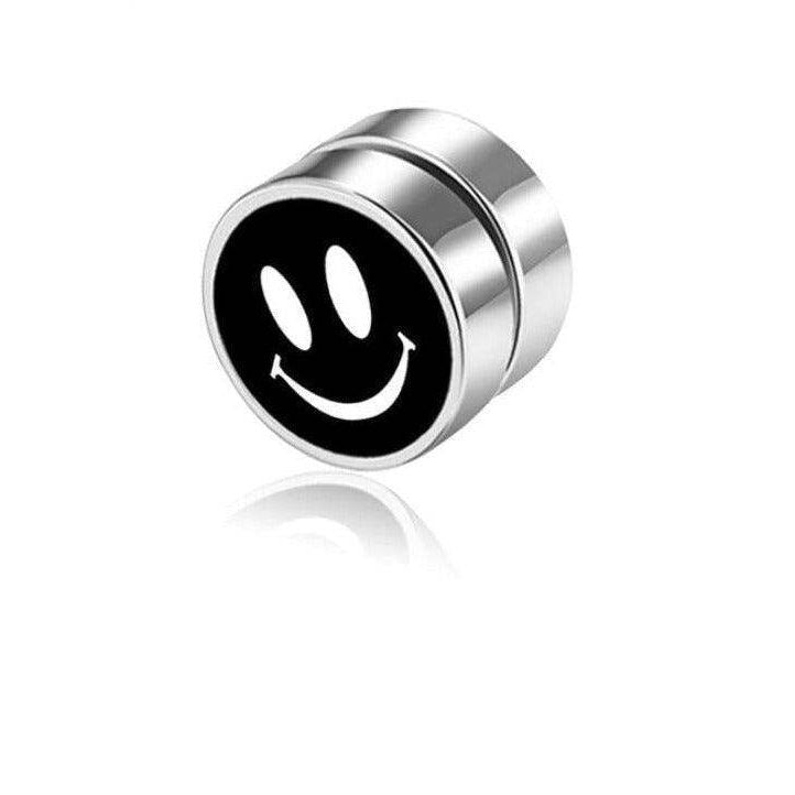 Men's non-pierced earrings studs featuring a stylish smiley face design in silver