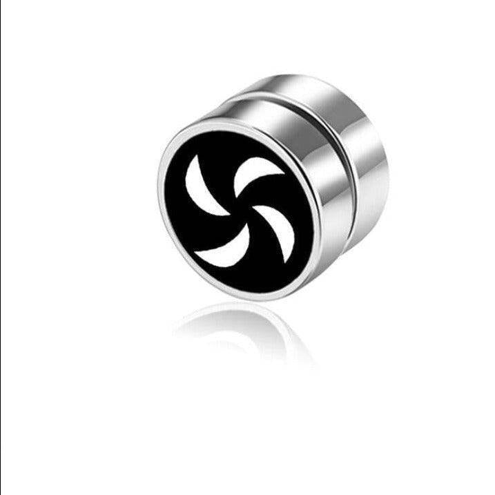 Stylish black and silver non-pierced earrings studs featuring a unique swirling design