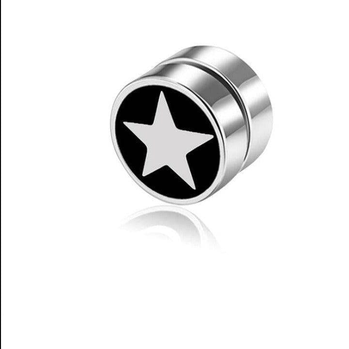 VacationGrabs non-pierced earrings studs featuring a black and silver star design for stylish men