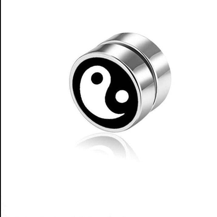 VacationGrabs non-pierced earrings studs with a stylish yin yang design for men
