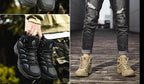 VacationGrabs non-slip tactical ankle boots in black and tan for outdoor adventures and rugged use