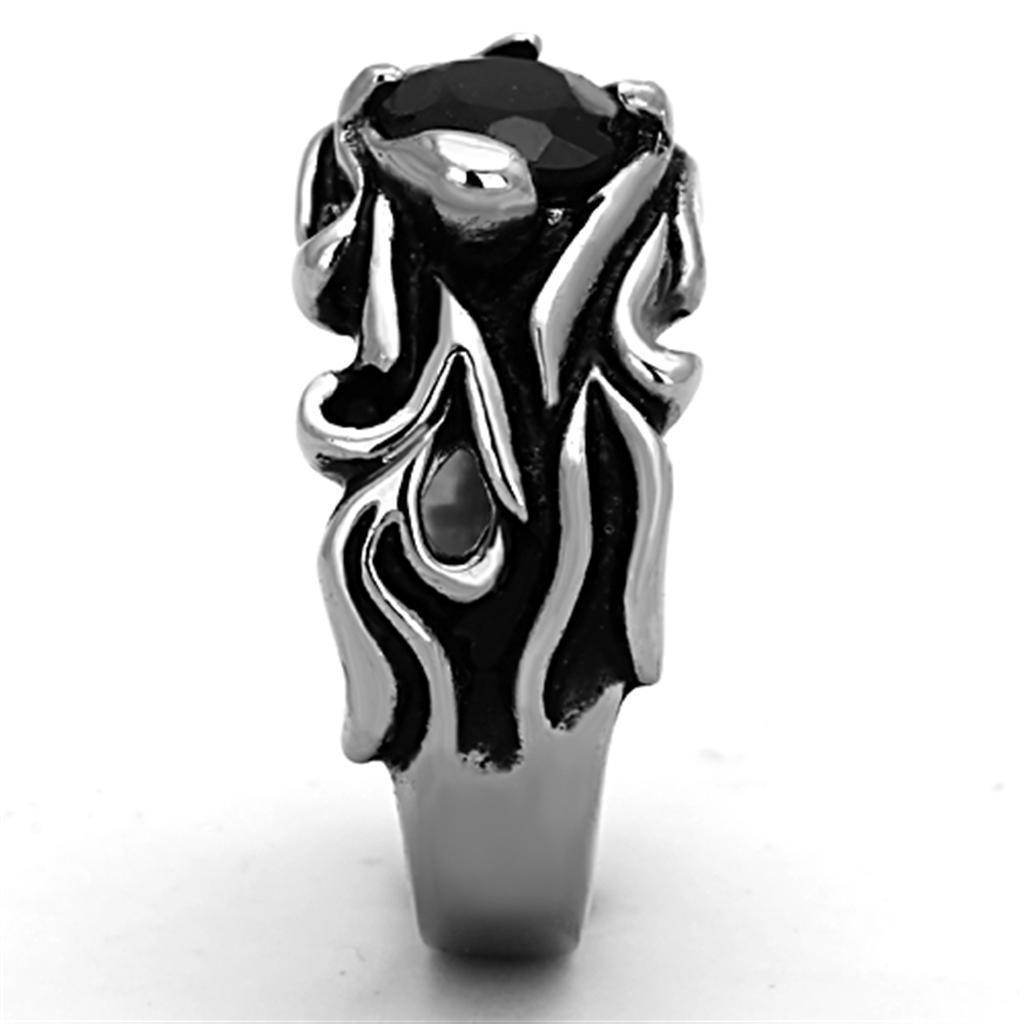 Men's Onyx Stainless Steel Jewelry Ring with Intricate Flame Design for Stylish Accessories