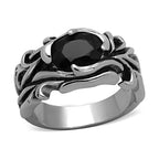 Men's onyx stainless steel jewelry ring featuring an intricate design and a polished finish