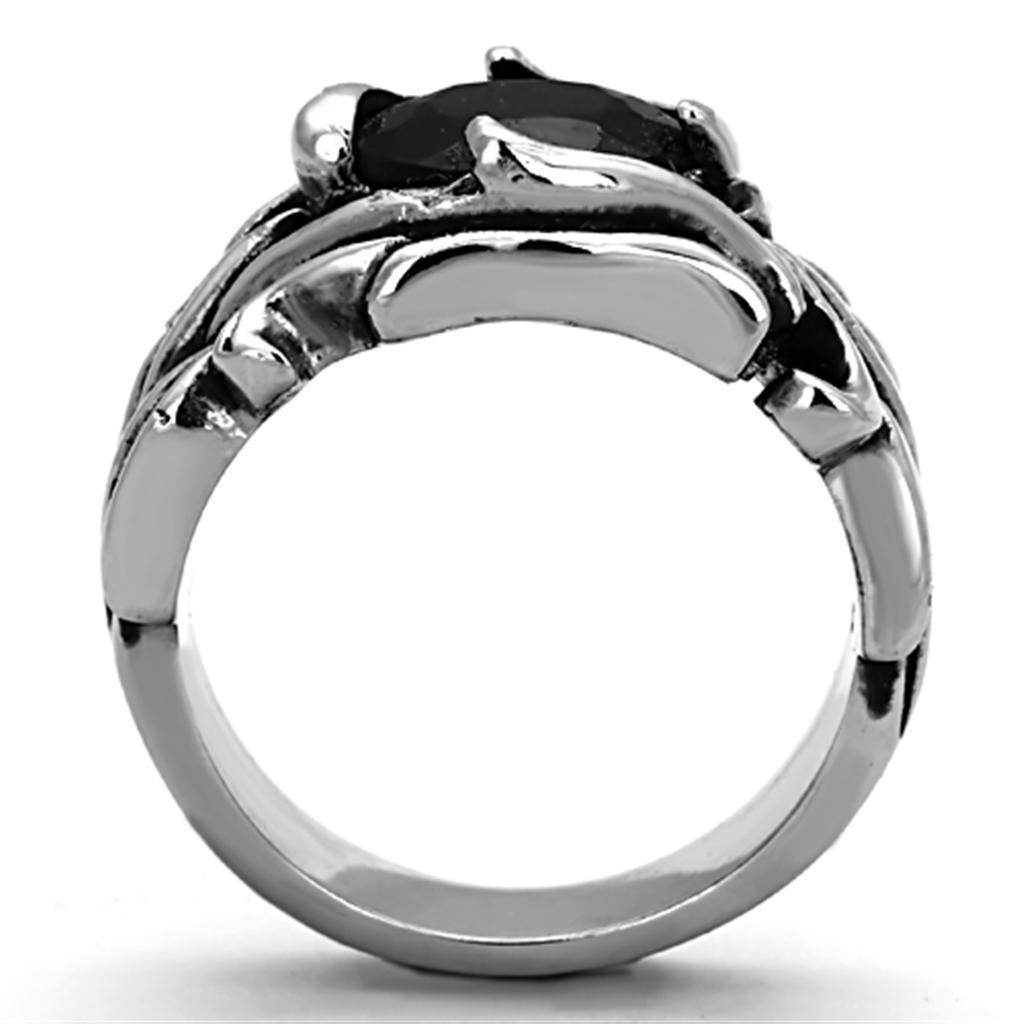 Men's onyx stainless steel jewelry ring with a unique design and polished finish