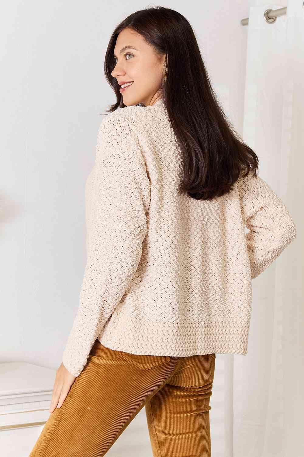 Trendsi open front cardigan for travel in light beige with cozy textured fabric