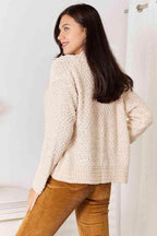 Trendsi open front cardigan for travel in light beige with cozy textured fabric