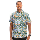 Men's Orange Hawaiian Print Shirt with Tropical Floral Design from VacationGrabs for Casual Summer Wear