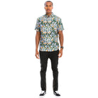 Men's Orange Hawaiian Print Shirt with Tropical Pattern for Casual Summer Wear