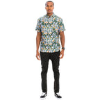 Men's Orange Hawaiian Print Shirt with Tropical Pattern for Casual Summer Wear