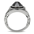 Stylish oval stainless steel ring with a prominent black stone and intricate detailing for men