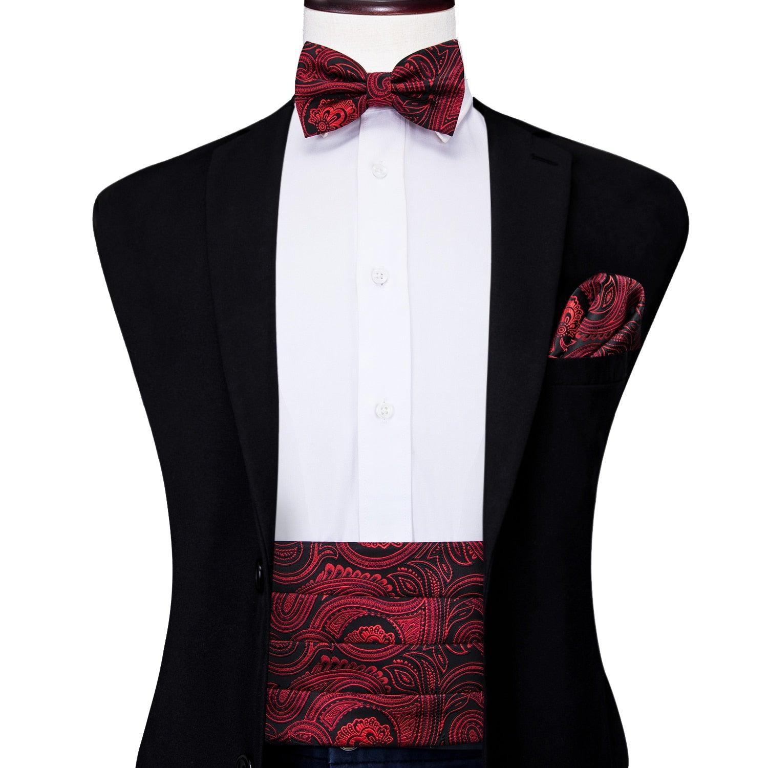 Men's Accessories - Ties Paisley Red Cummerbund Bow Tie Set Formal Tuxedo Corset Elastic Belt For Men