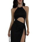Women's Clubwear Party Clubwear Sleeveless Halter Dress Black Hollow Out Lace...
