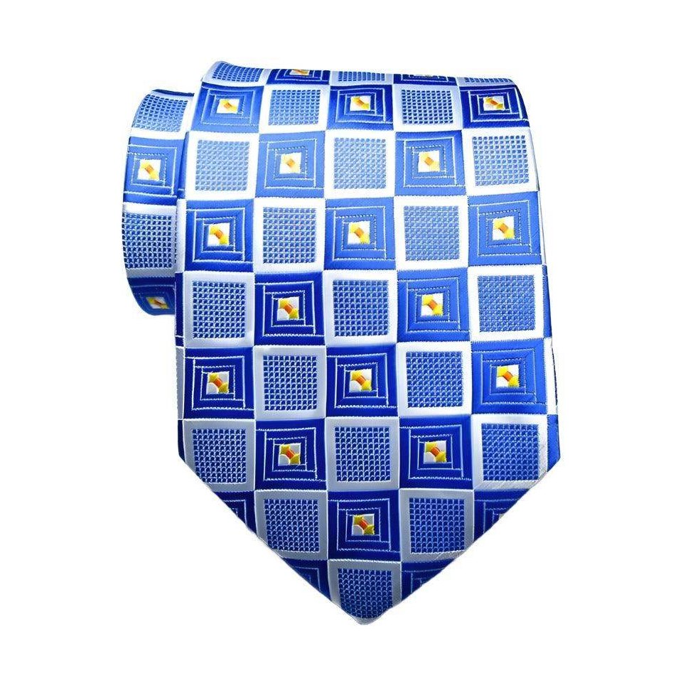 VacationGrabs patterned silk neckties in blue and white square design for stylish men's accessories