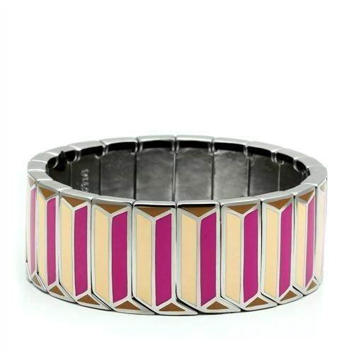 VacationGrabs peach pink stretch bangle bracelet with geometric design and vibrant colors