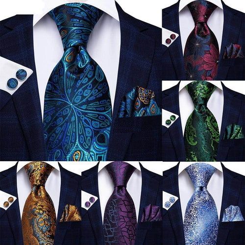 Peacock Blue Silk Wedding Ties Cufflinks Set - VacationGrabs