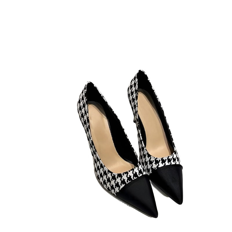 Women's Shoes - Heels Pearl Heeled Houndstooth Pumps For Women Thin High-Heels