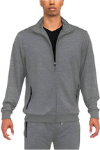Mens VacationGrabs performance jacket zipper front in gray with zippered pockets for active wear