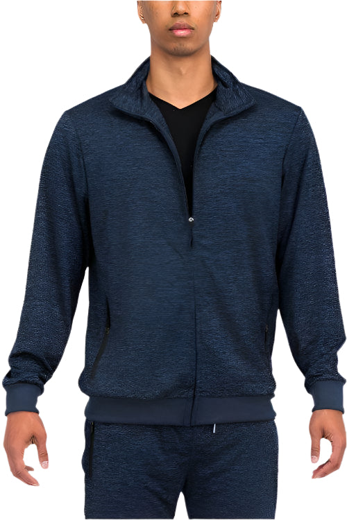 Mens VacationGrabs performance jacket zipper front in navy blue with athletic fit and side pockets