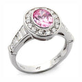 Stunning pink gemstone engagement ring for women with sparkling accents around the center stone