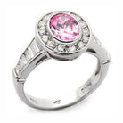 Stunning pink gemstone engagement ring for women with sparkling accents around the center stone