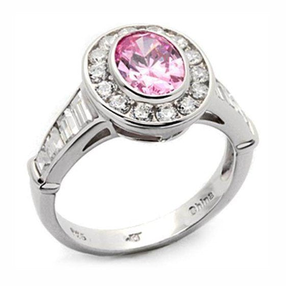 Stunning pink gemstone engagement ring for women with sparkling accents around the center stone