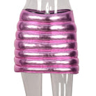 Women's Skirts Pink Puffer Mini Skirt Metallic Shiny Warm Quilted
