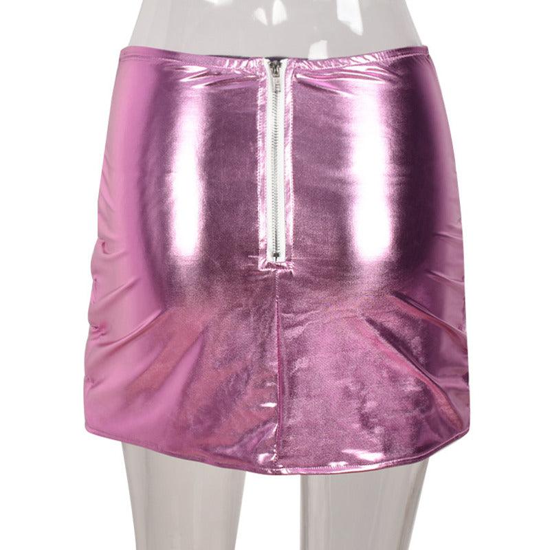 Women's Skirts Pink Puffer Mini Skirt Metallic Shiny Warm Quilted