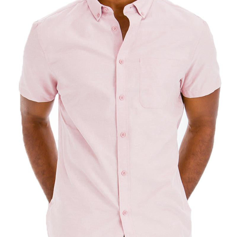Men's Shirts Pink Signature Short Sleeve Button Down Shirt