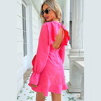 Trendsi Pink vacation dress with open back and ruffle sleeves for stylish summer outings