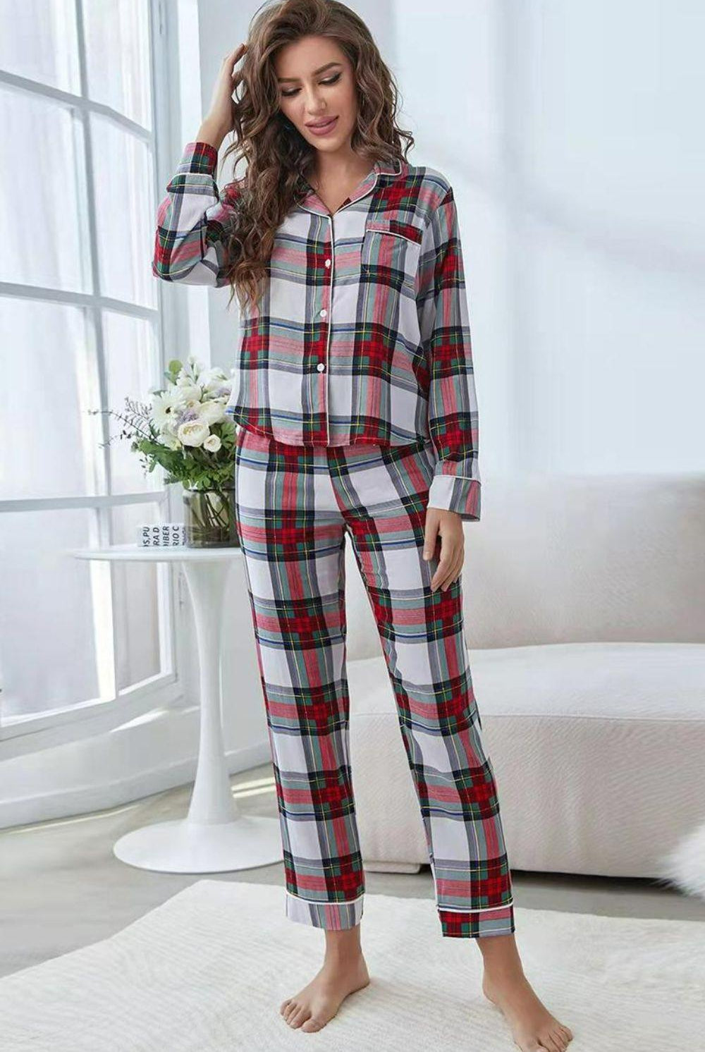Women's Sleepwear/Loungewear Plaid Top and Pants Set