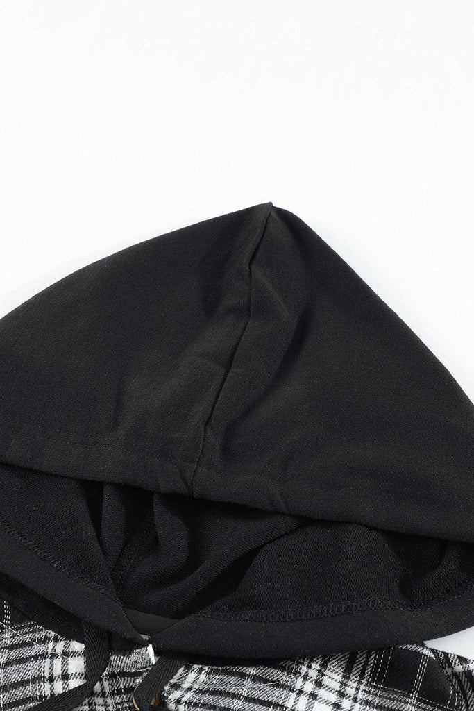 Women's Coats & Jackets Plaid Drawstring Hooded Shirt Jacket