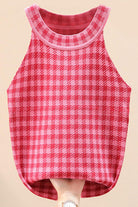 Women's Shirts Plaid Round Neck Sleeveless Knit Top