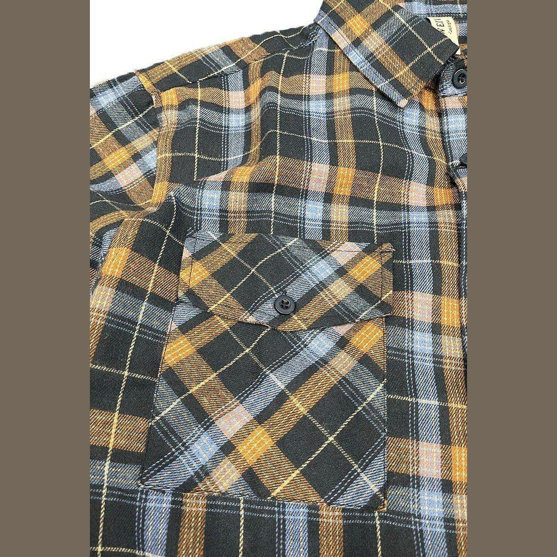 VacationGrabs Men's Flannel Plaid Shirt in Black and Orange for a stylish vacation style