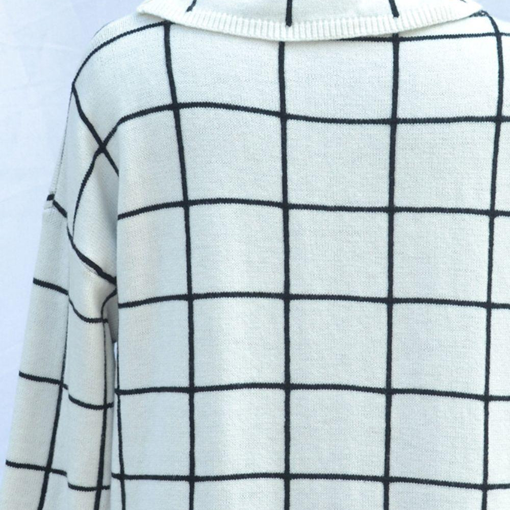 Women's Sweaters Plaid Turtleneck Drop Shoulder Sweater